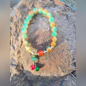 Colorful Beaded Bracelet with Cherry Charm